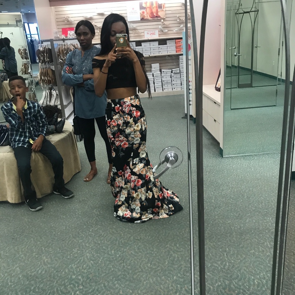 2 piece cropped top with floral mermaid skirt